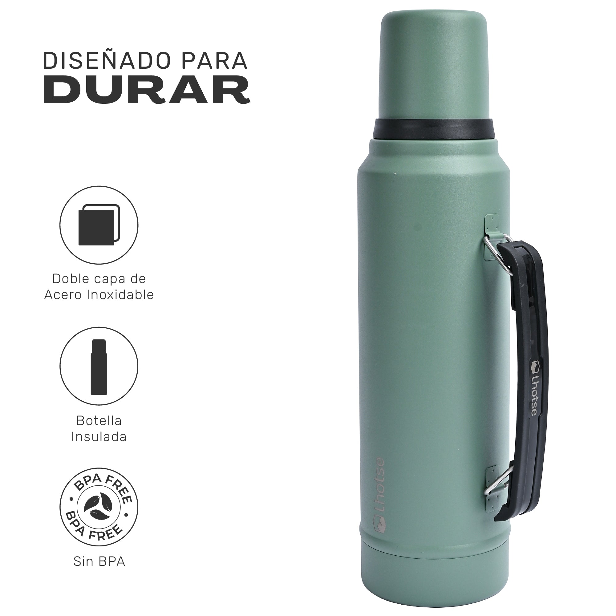 Lhotse Termo Líquido Classic 1.3L Verde diseñado para durar acero inoxidable - detalle