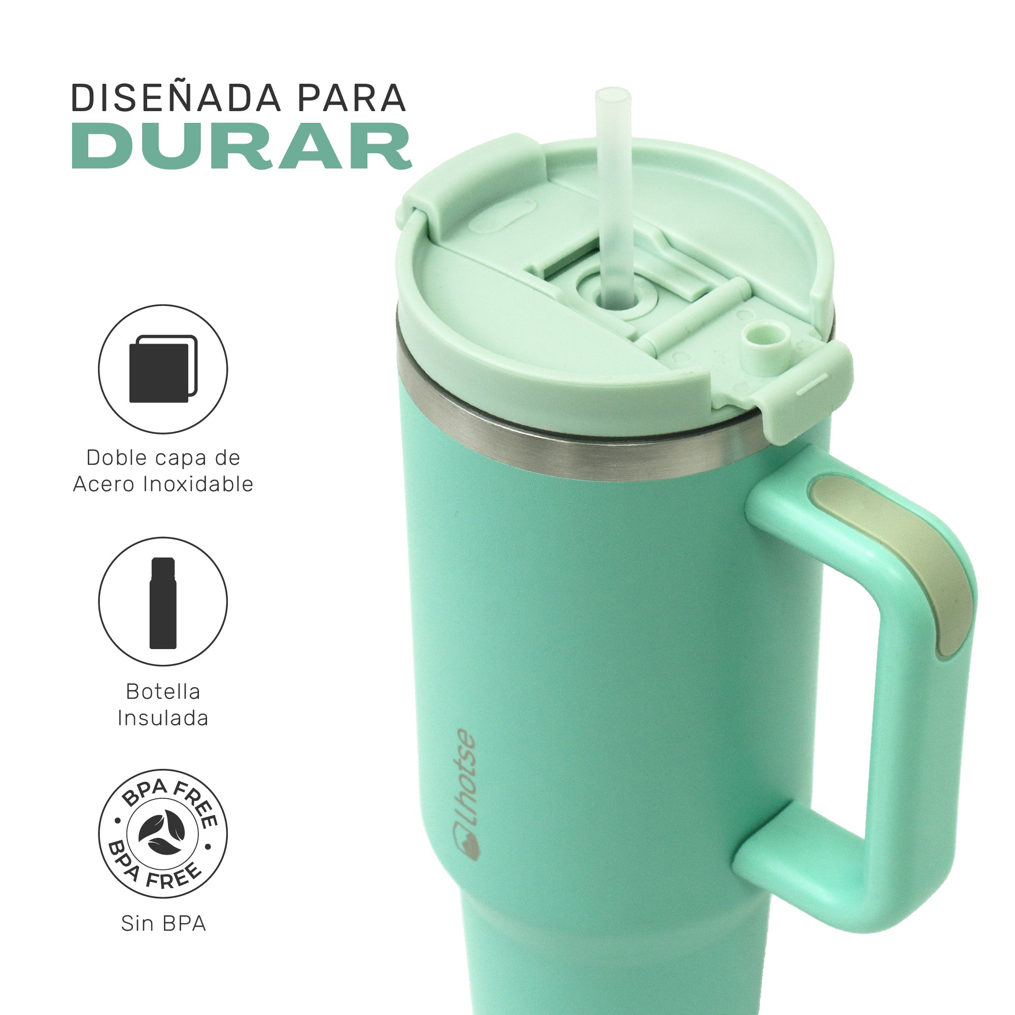 Lhotse Vaso Tumbler 1180ml Verde claro tapa a prueba de fugas componentes - detalle