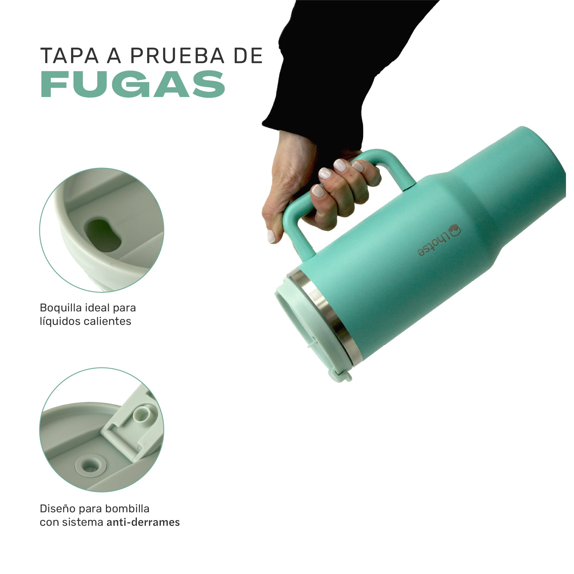 Lhotse Vaso Tumbler 1180ml Verde claro diseñado para durar acero inoxidable - detalle