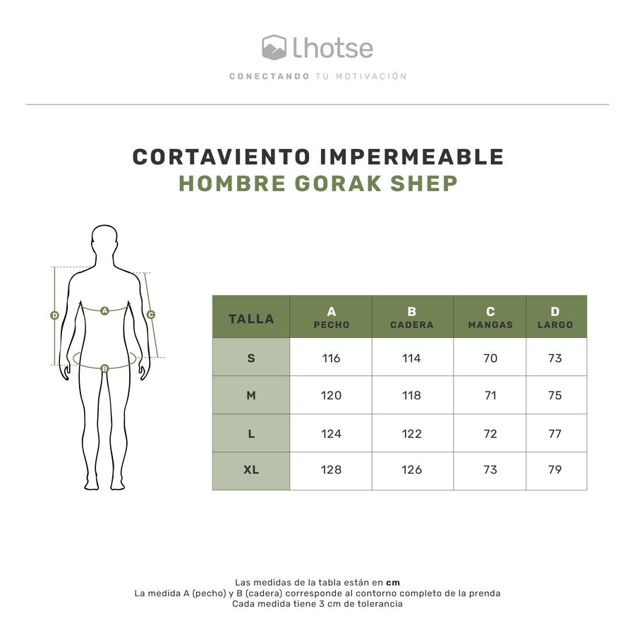 Gráfica oficial de tallas de Cortaviento Impermeable Hombre Gorak Shep