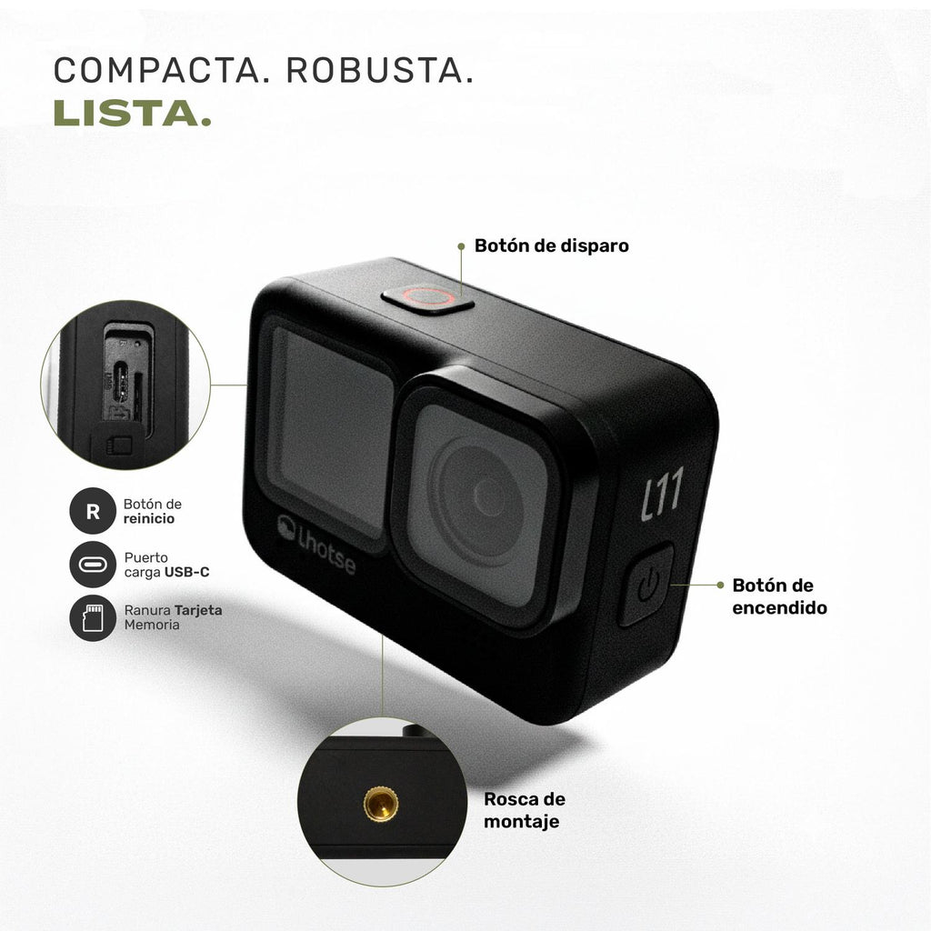 Lhotse Cámara de Acción Summit 5K compacta robusta IP68 dimensiones 69x48x27mm - detalle