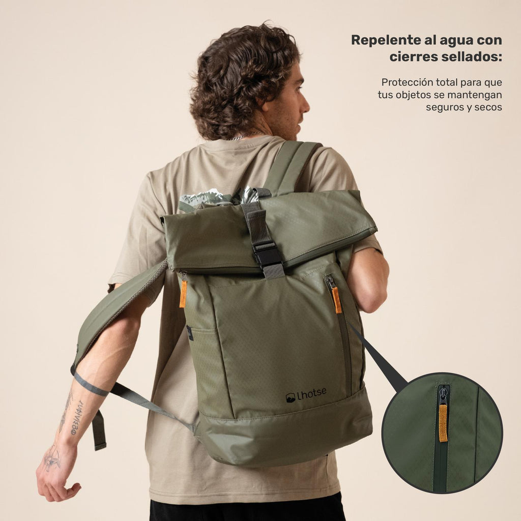 Lhotse Mochila Roll Top Makalu 22L espalda acolchada transpirable tirantes ergonómicos - detalle