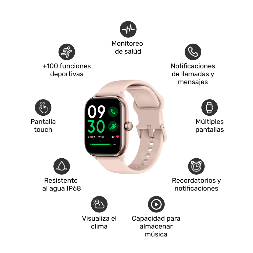 Rosa · Reloj Smartwatch Music Rhythm X10 41mm