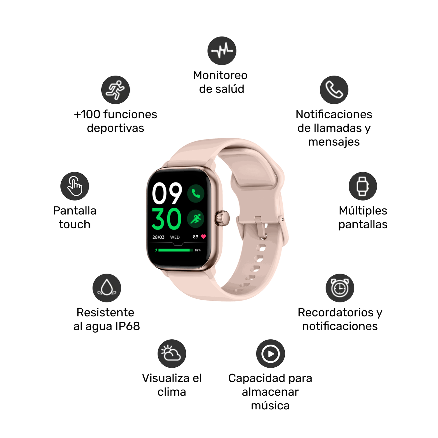 Rosa · Reloj Smartwatch Music Rhythm X10 41mm