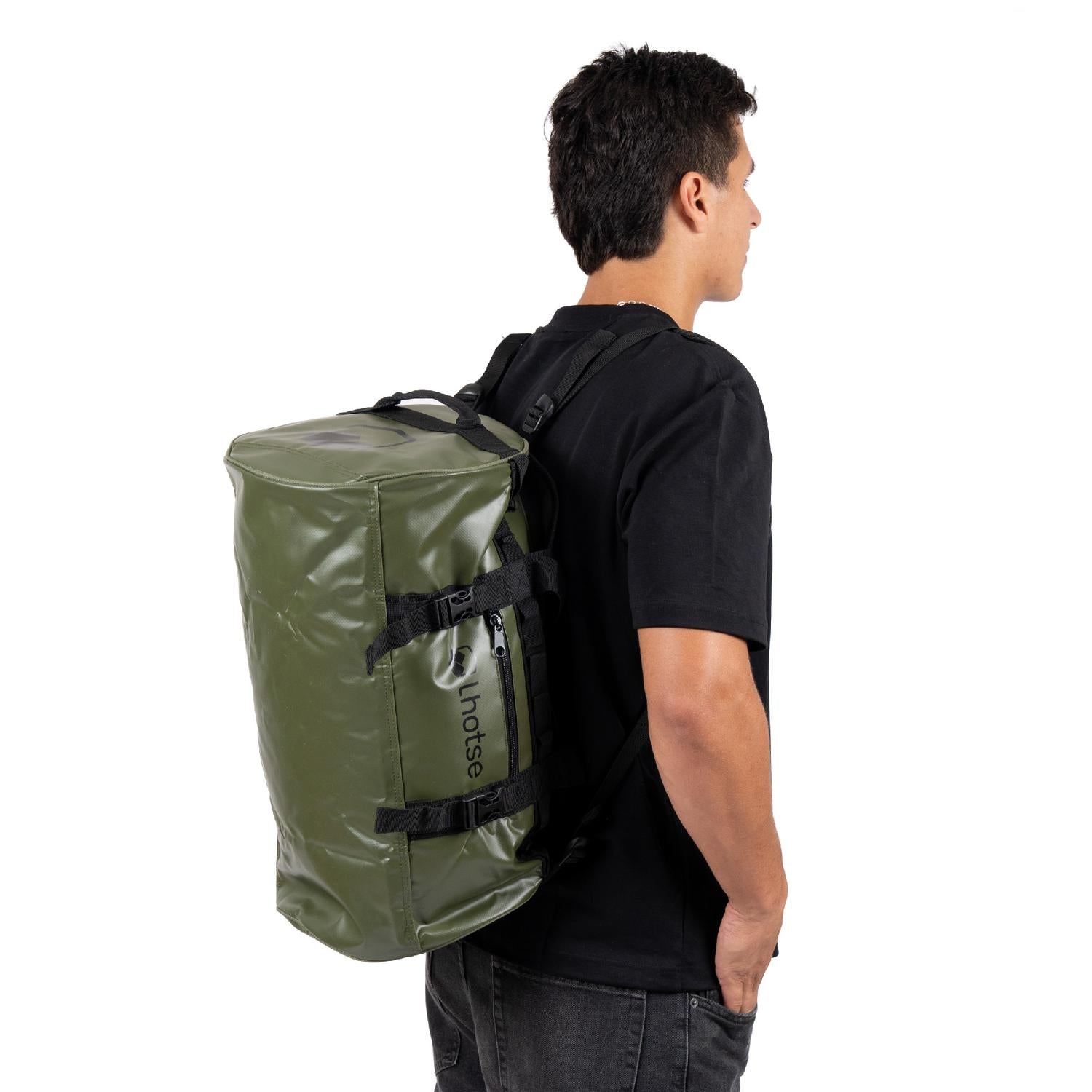 Lhotse Bolso Duffel Impermeable 30L Verde compartimentos interiores abierto - detalle