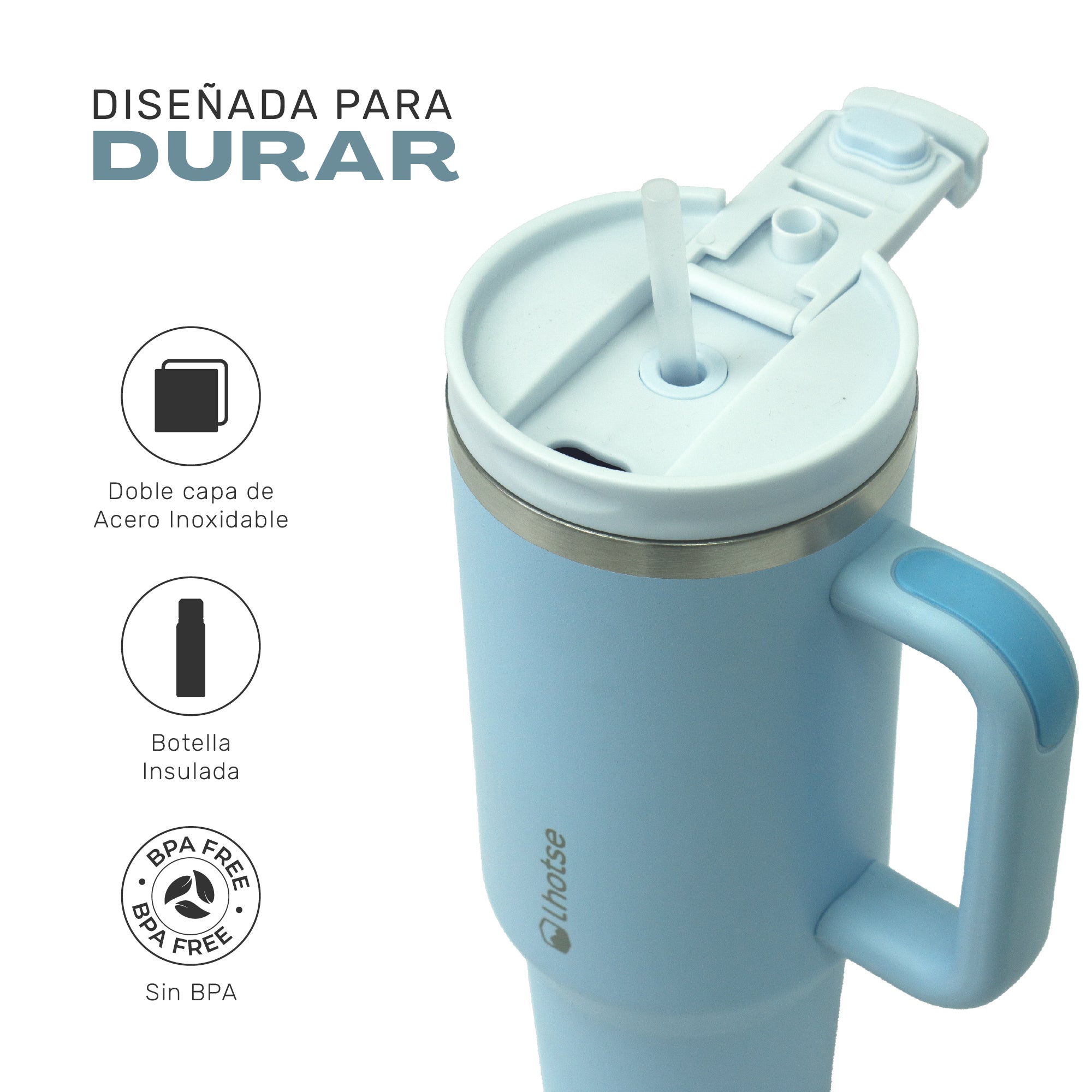 Lhotse Vaso Tumbler 1180ml Azul cielo diseñado para durar acero inoxidable - detalle