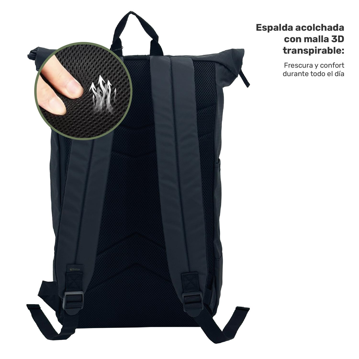 Lhotse Mochila Roll Top Makalu 22L espalda acolchada transpirable tirantes ergonómicos - detalle