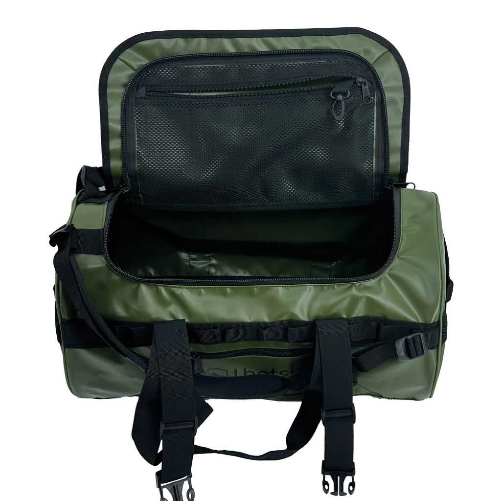 Lhotse Bolso Duffel Impermeable 60L Verde vista posterior correas mochila - detalle
