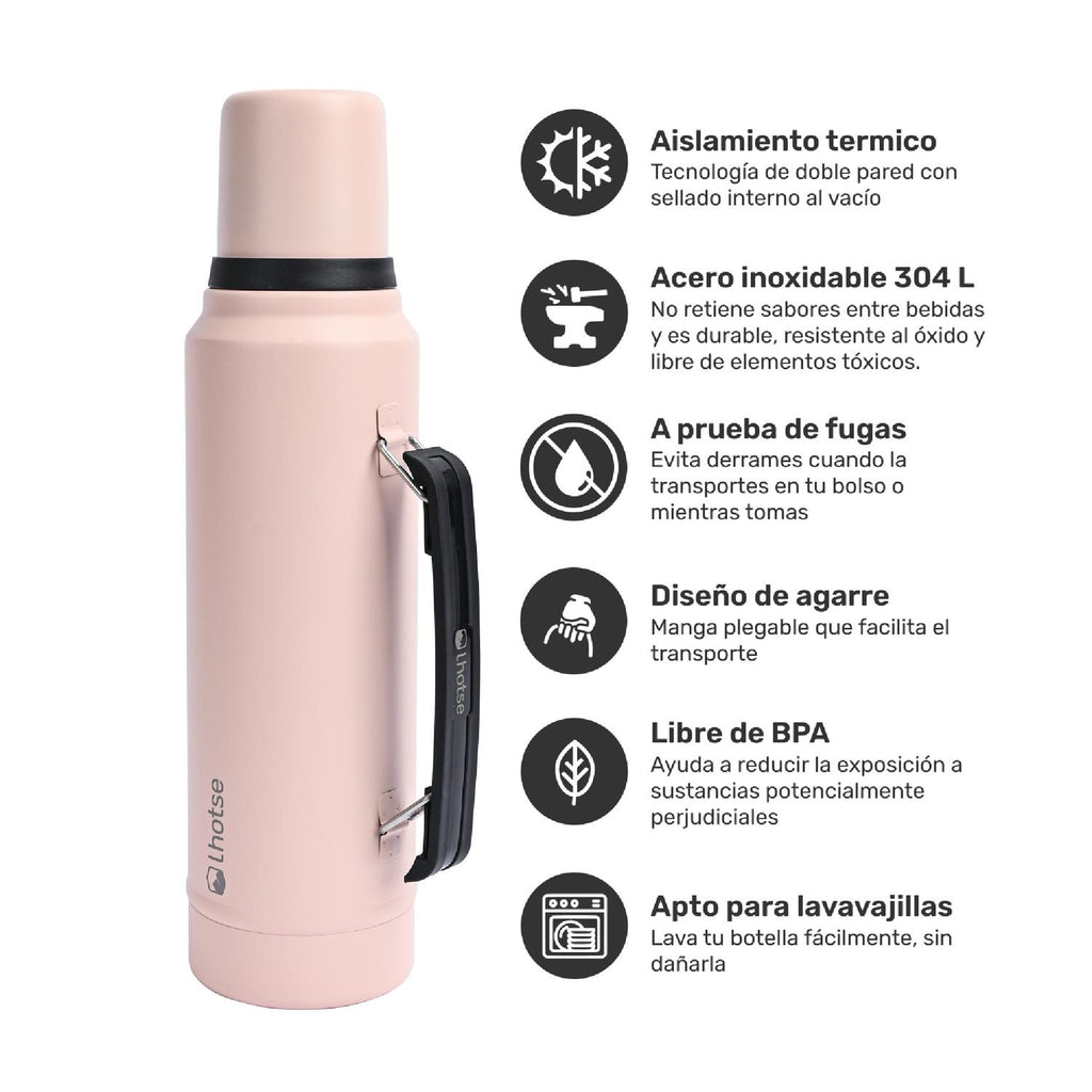 Lhotse Pack Termo Líquido Classic 1.3L y Mate con Bombilla Rosado componentes pack completo - detalle