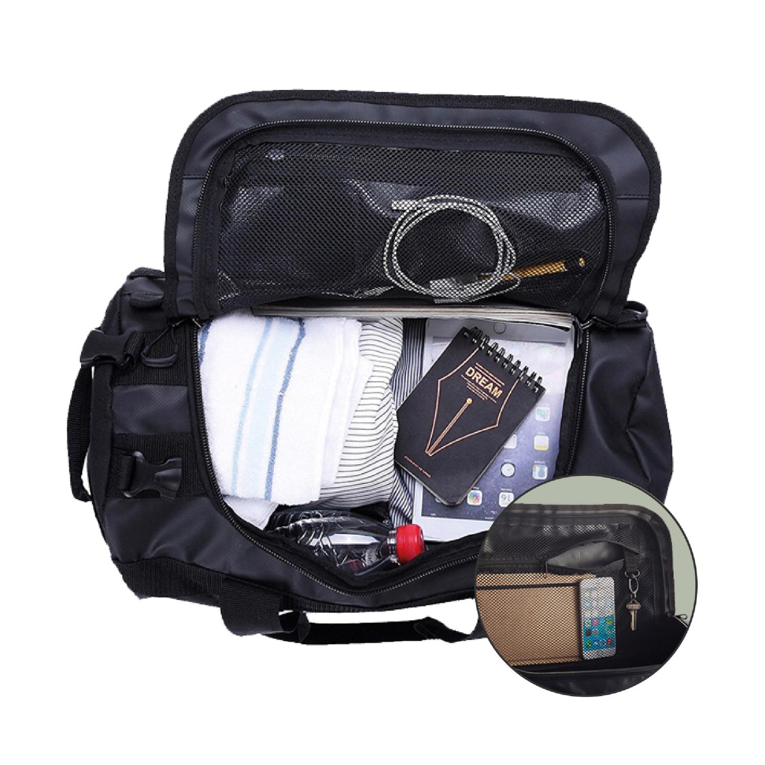 Lhotse Bolso Duffel Impermeable 60L Negro correas mochila acolchadas desmontables - detalle