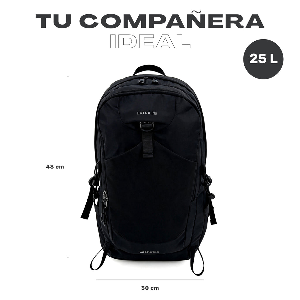 Negro · Mochila Outdoor DayPack Latok 25L Negro Lhotse, medidas 48 x 30 cm, capacidad 25 L