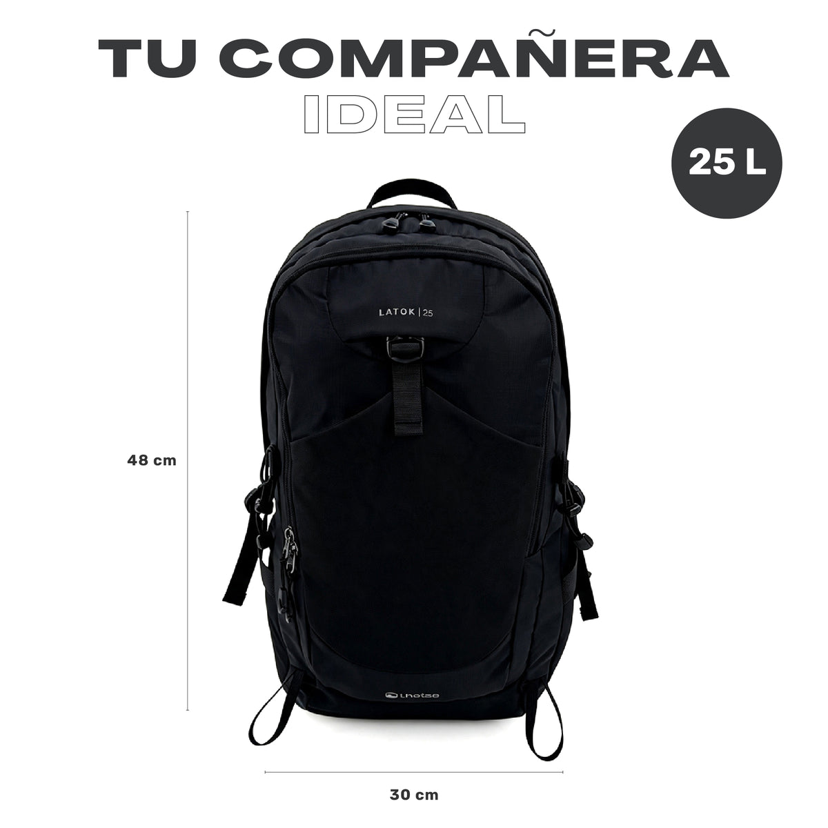 Negro · Mochila Outdoor DayPack Latok 25L Negro Lhotse, medidas 48 x 30 cm, capacidad 25 L