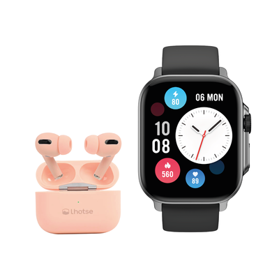 Pack Smartwatch Connect S03 Black+ Audífono RM7 Pink Lhotse