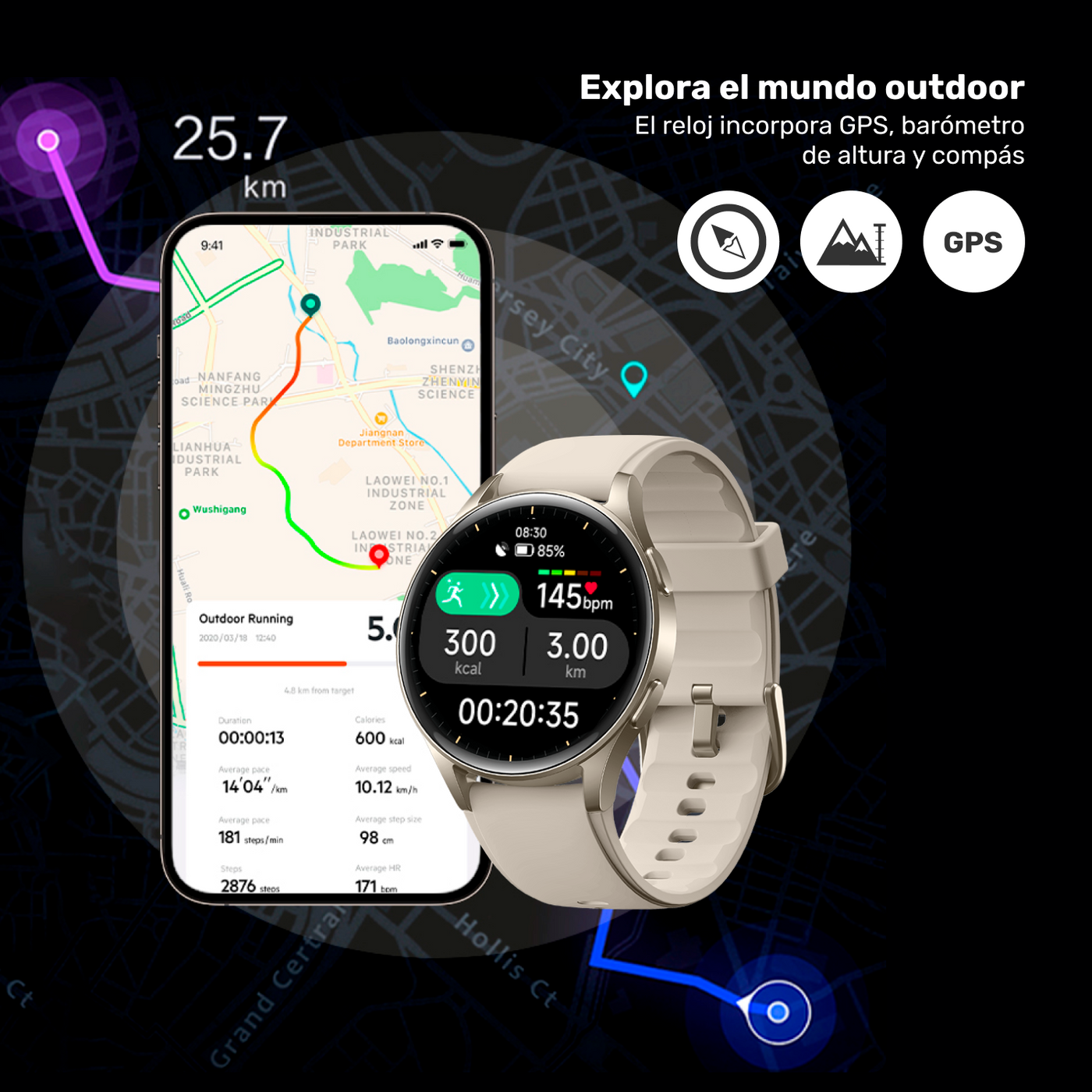 Reloj Smartwatch Lhotse Vibe 05 GPS Cream 42mm